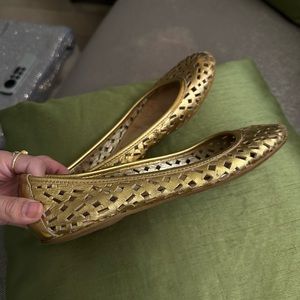 Jimmy Choo Gold Laser Cut Ballet Flats | Size 37.5